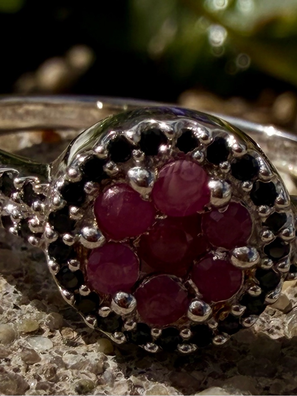 Sterling Silver Rhodium Plated AA Ruby & Black Spinel Ring Sz 8 | 0.71 CTW - Picture 8 of 10